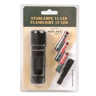 Ліхтарик MIL-TEC 12 LED (3 батарейки AAA) Чорний
