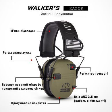 Наушники активные Walker`s Razor, Olive