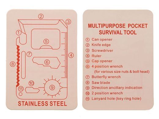 Карта-мультитул в чехле Survival Tool Card with Pouch Серебряная